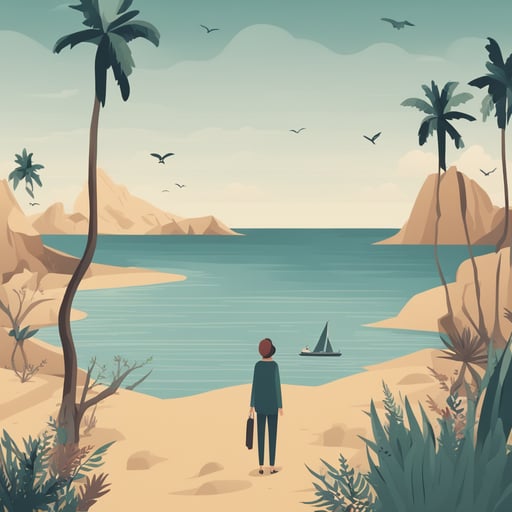 a person stranded on a desert island