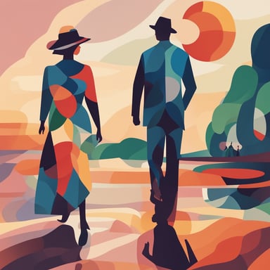 a couple walking together at the sunset