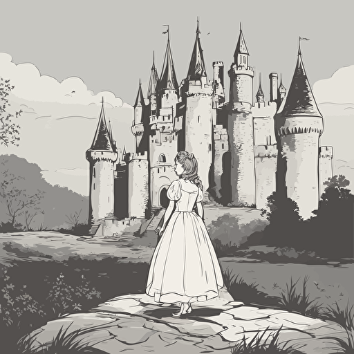 a princess standing in front of a castle