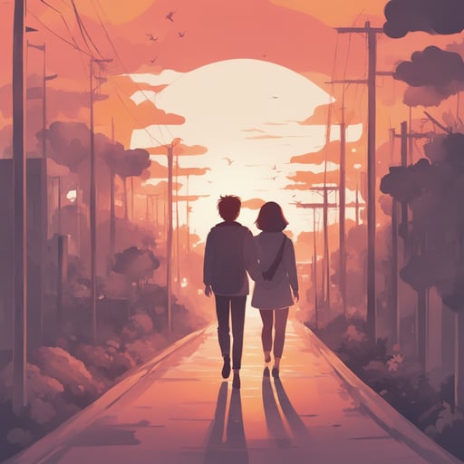 a couple walking together at the sunset