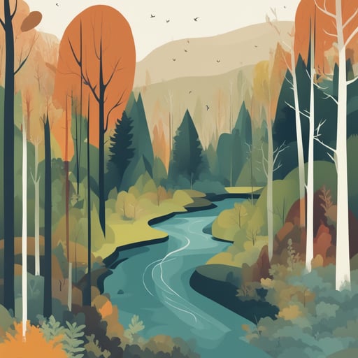 a forest with a river