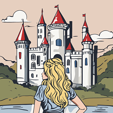 a princess standing in front of a castle