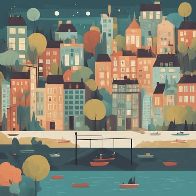 a cityscape with a river