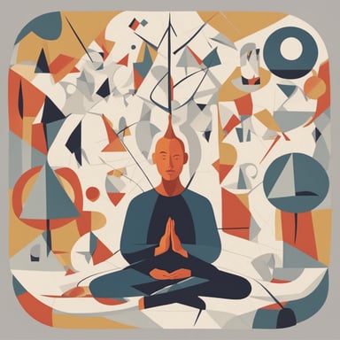 a person meditating with shapes coming out of their head