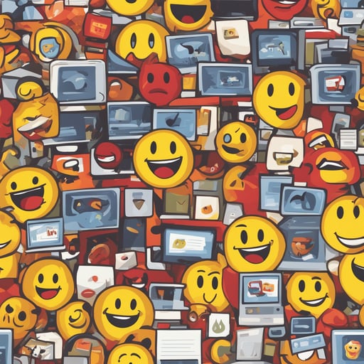 a computer screen with large emojis coming out of it