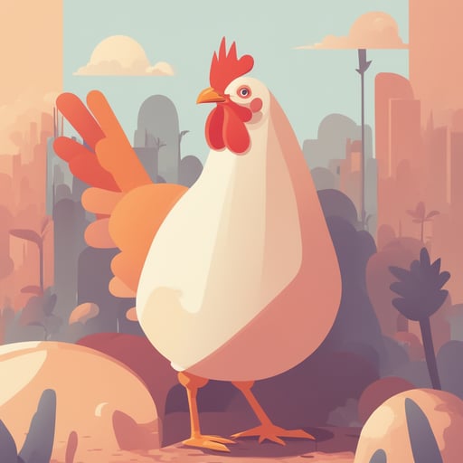 a chicken laying an egg