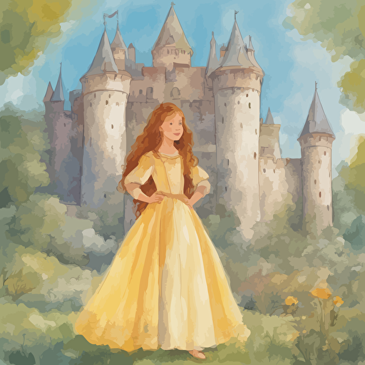 a princess standing in front of a castle