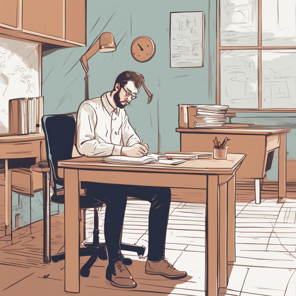 a person sitting at a classroom desk studying