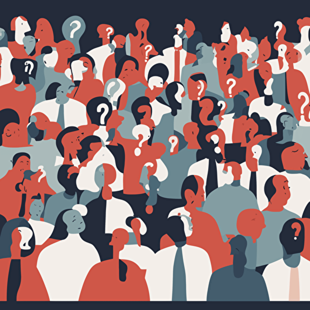 people pondering a question with question marks floating