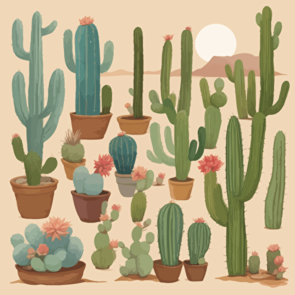 a collection of cacti in the desert