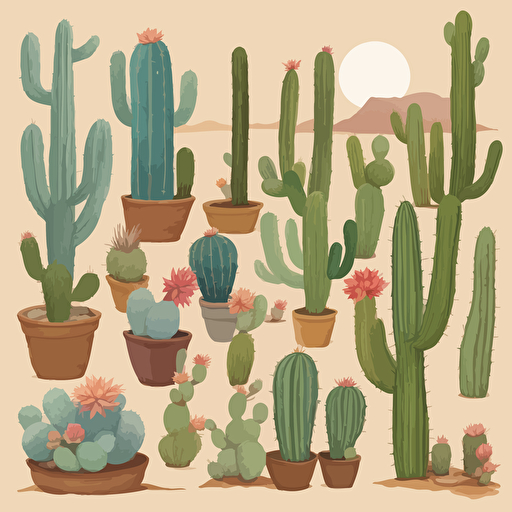 a collection of cacti in the desert