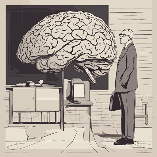 researches standing in front of a gigantic brain