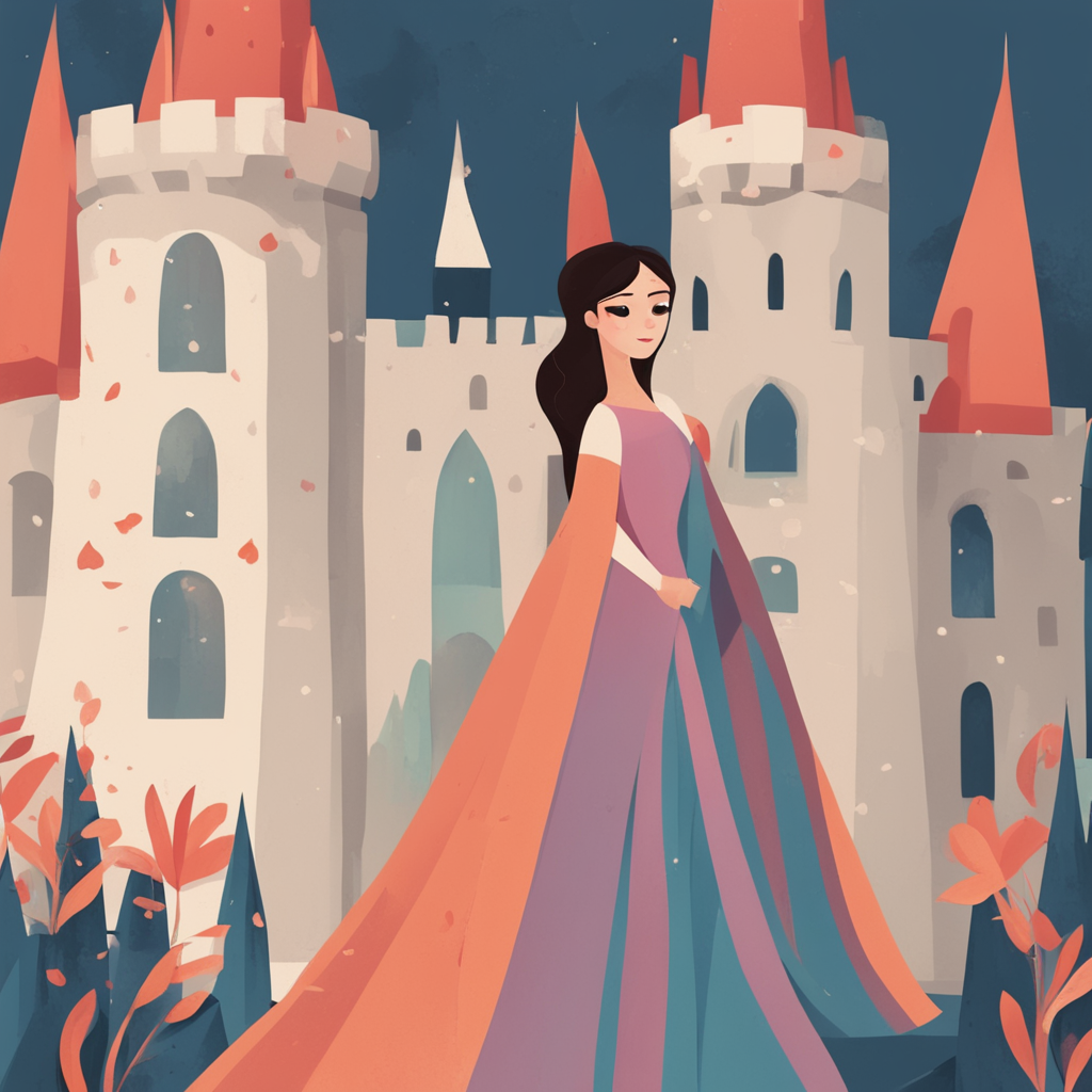 a princess standing in front of a castle