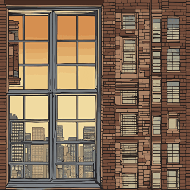 a window with a view of a city