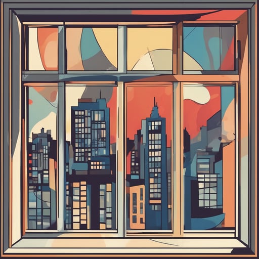 a window with a view of a city