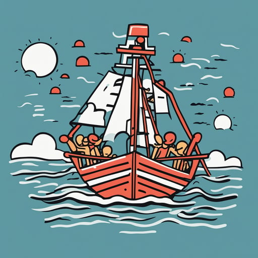 a team on a boat navigating the ocean