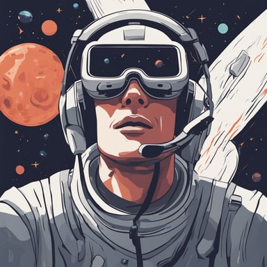 a person with vr headset floating in space