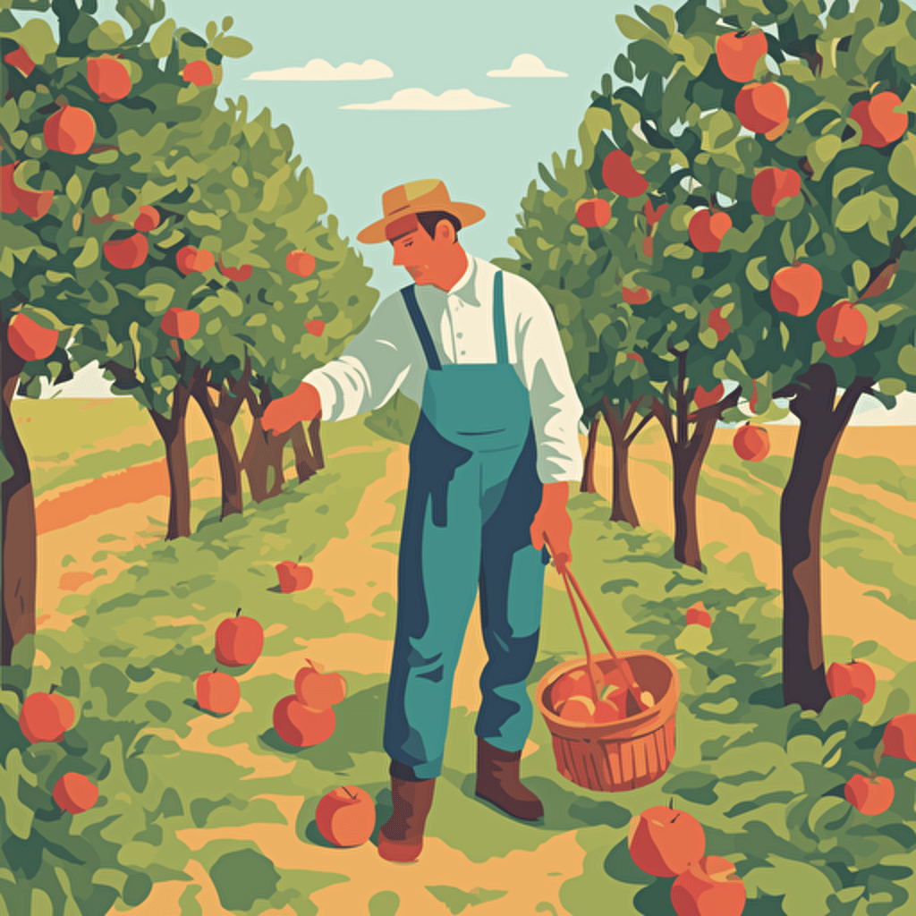 a farmer picking apples