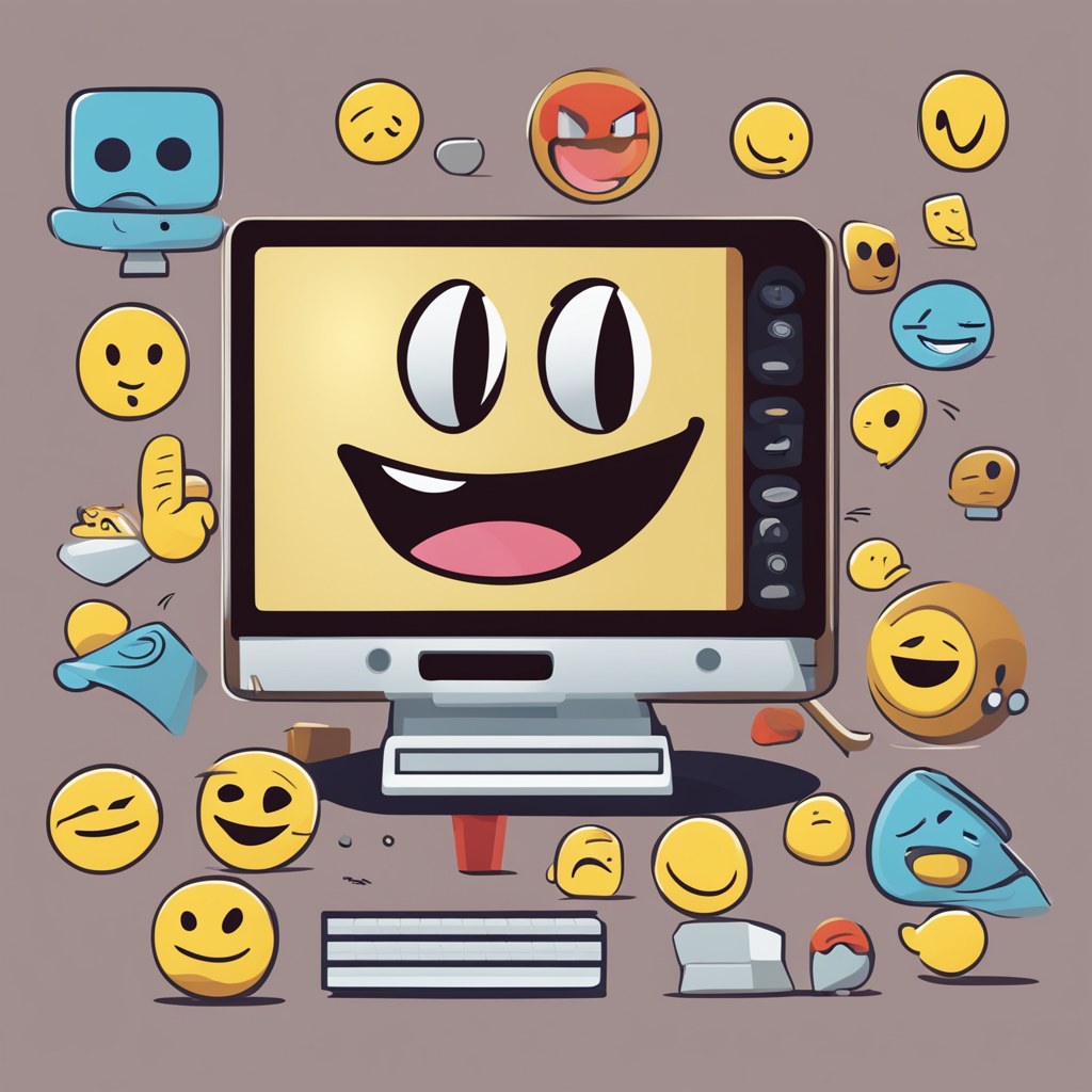 a computer screen with large emojis coming out of it