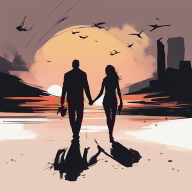 a couple walking together at the sunset