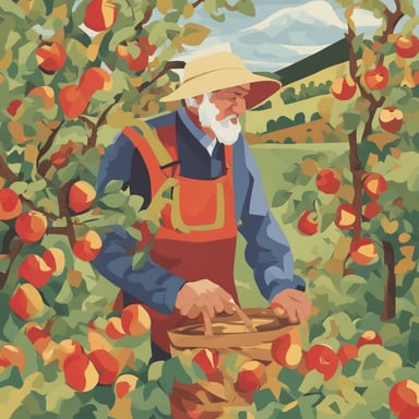 a farmer picking apples
