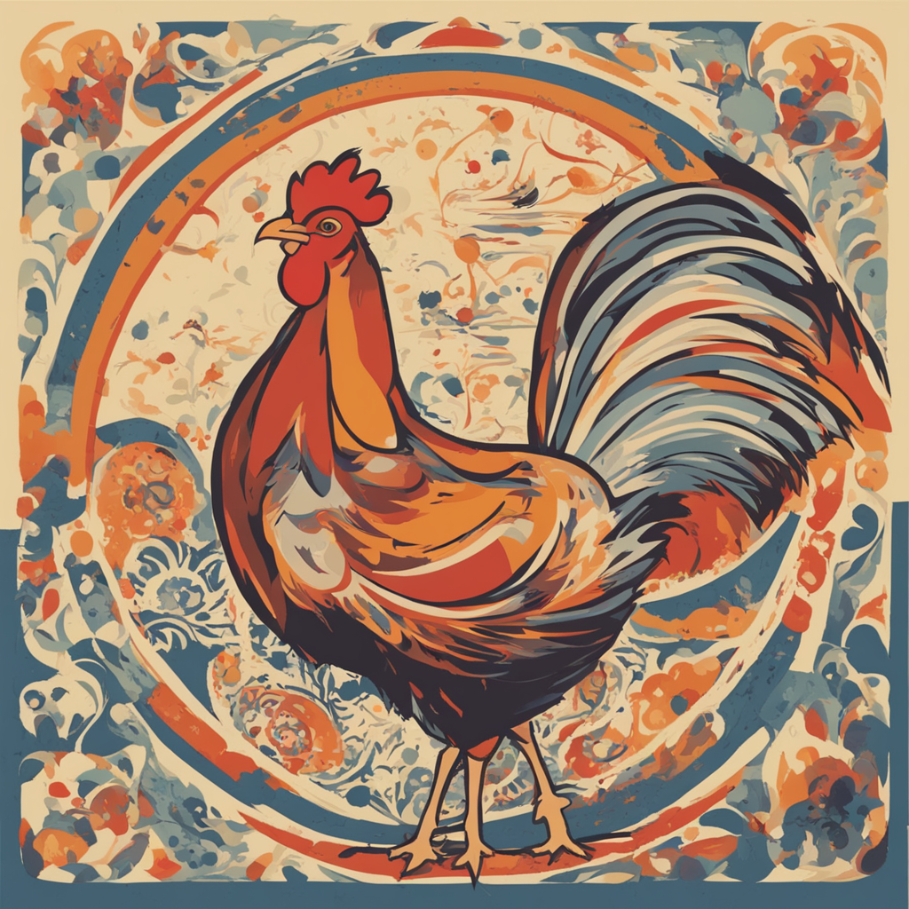 a chicken laying an egg