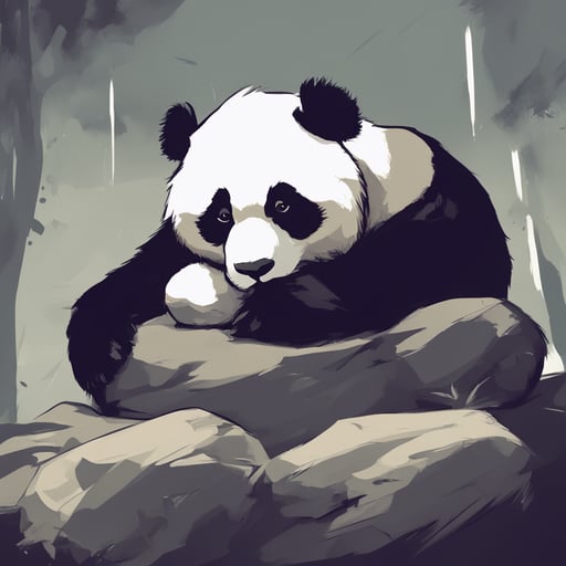 a panda sleeping on a rock