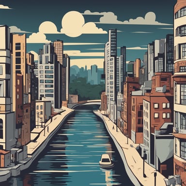 a cityscape with a river