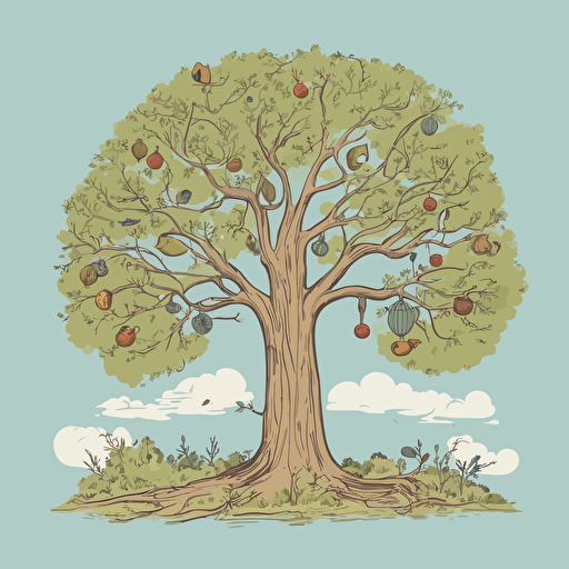 a tree with different objects in its branches