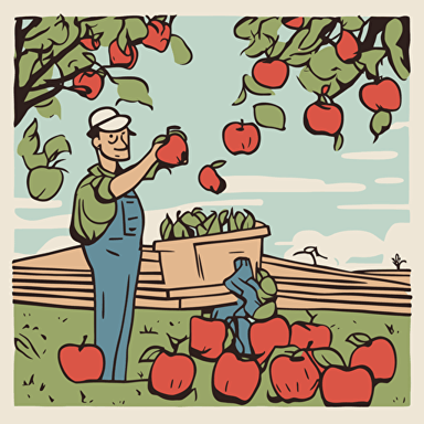 a farmer picking apples