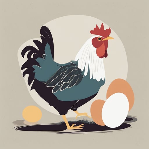 a chicken laying an egg