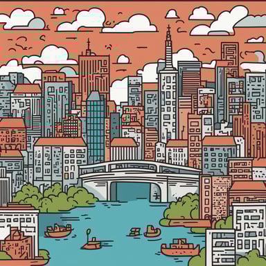 a cityscape with a river