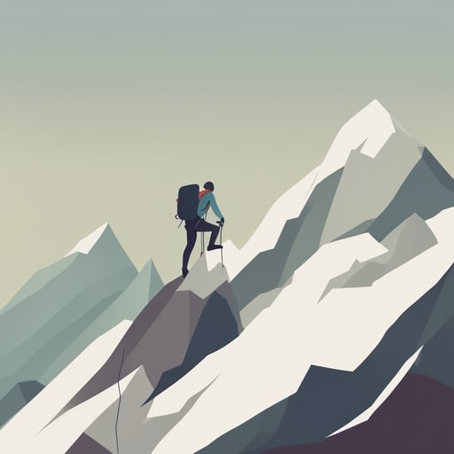 a mountain climber reaching the top of a mountain