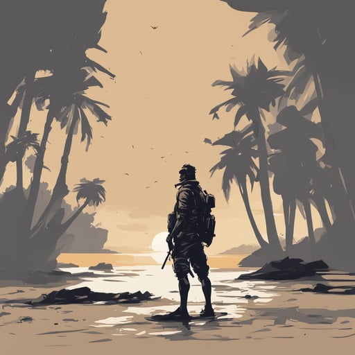 a person stranded on a desert island