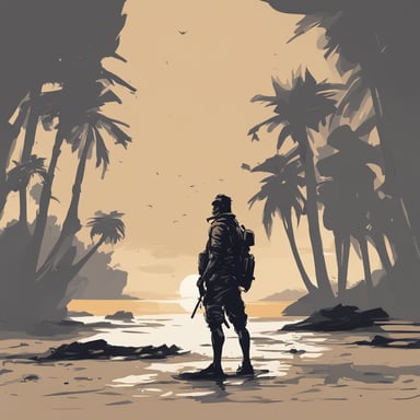 a person stranded on a desert island