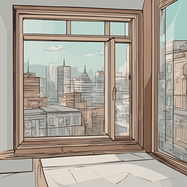 a window with a view of a city