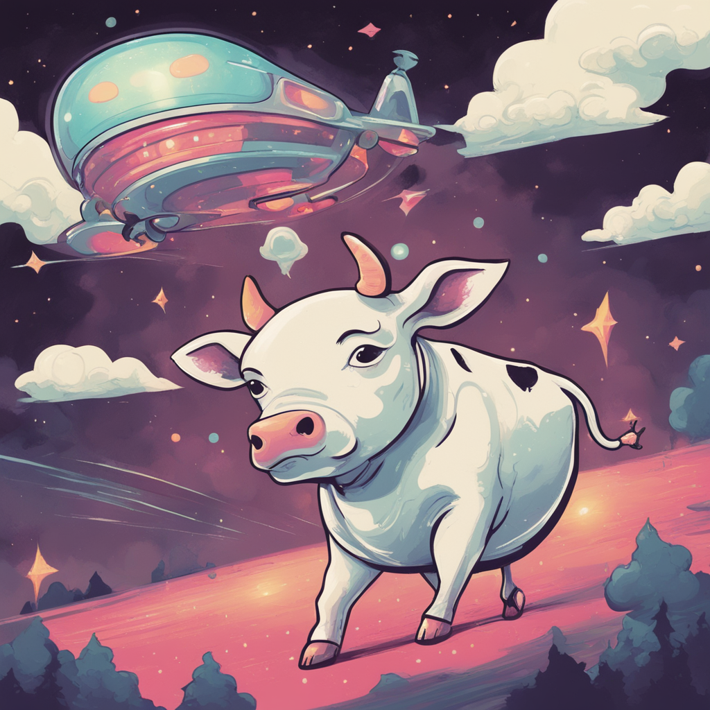 an alien spaceship abducting a cow