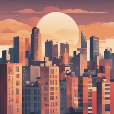 a sunsetting over a city