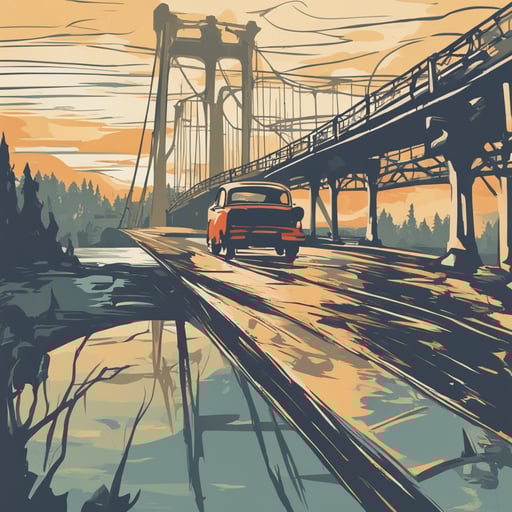 a car driving on a bridge