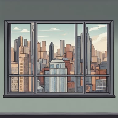 a window with a view of a city