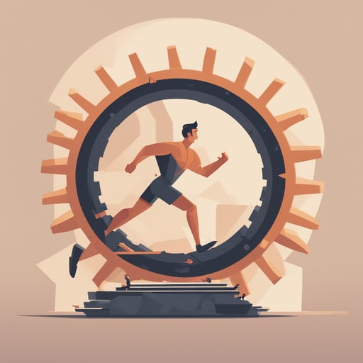 a man running in a cog wheel