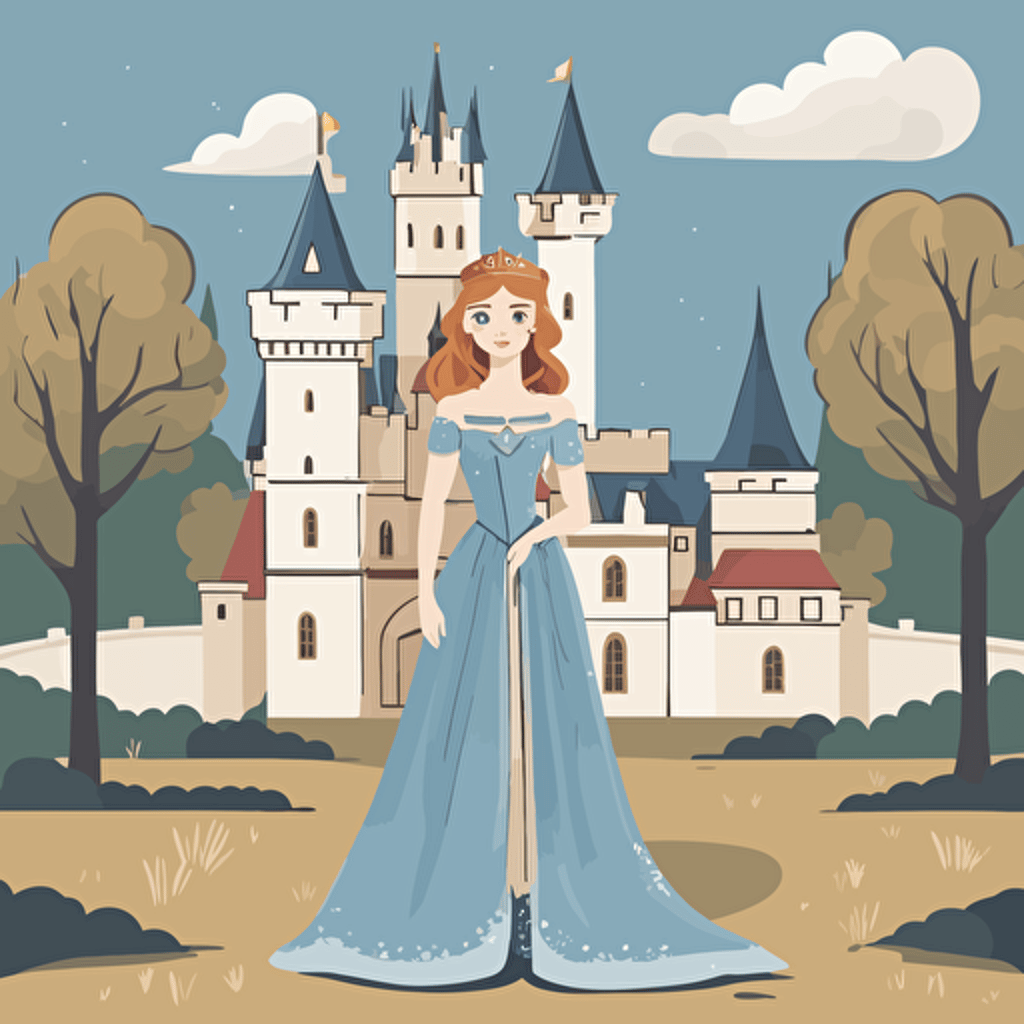 a princess standing in front of a castle