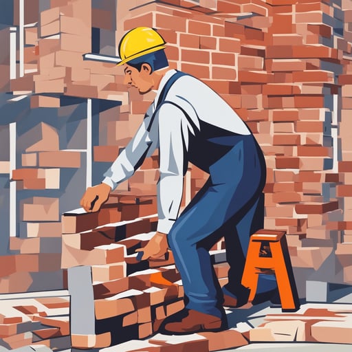 a construction worker putting down bricks