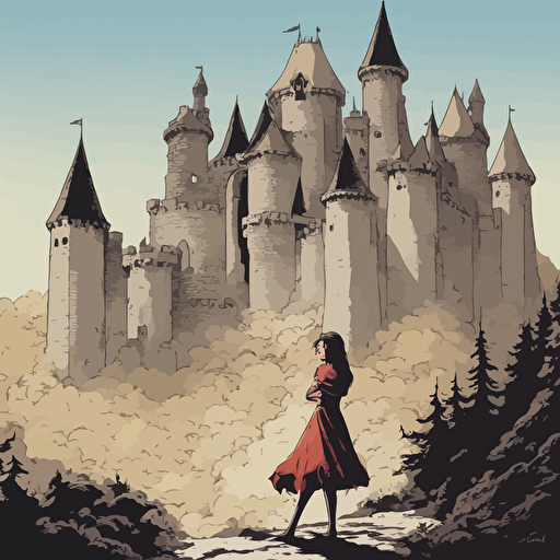 a princess standing in front of a castle
