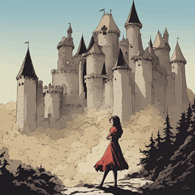 a princess standing in front of a castle