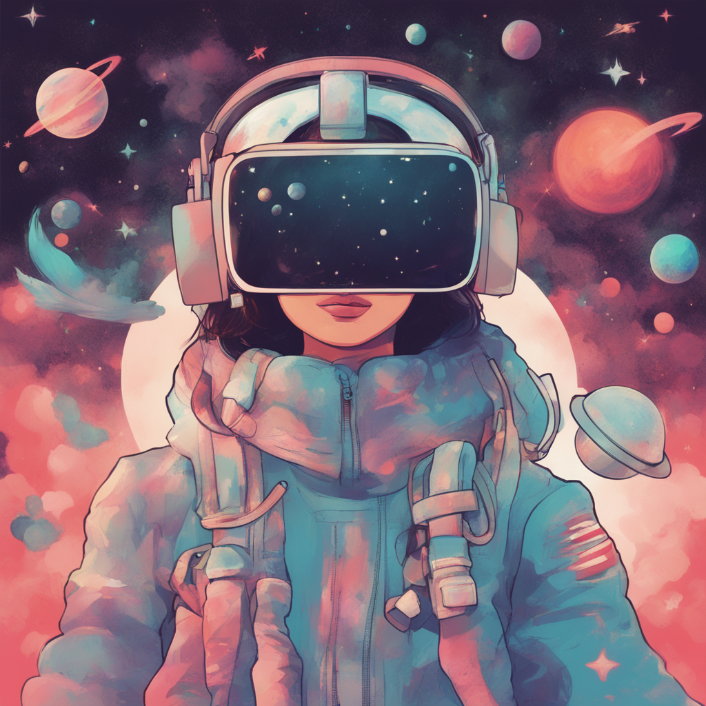 a person with vr headset floating in space