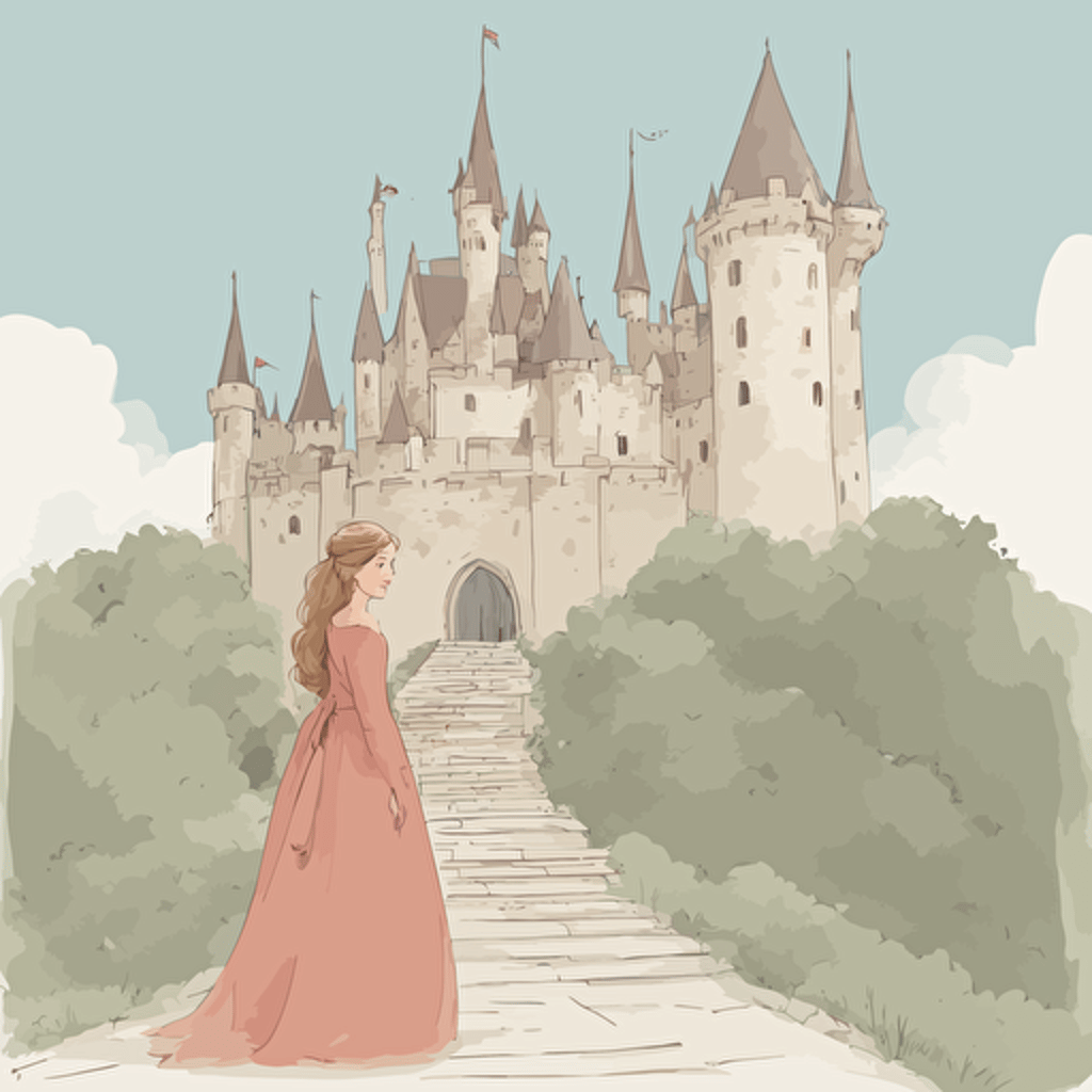a princess standing in front of a castle