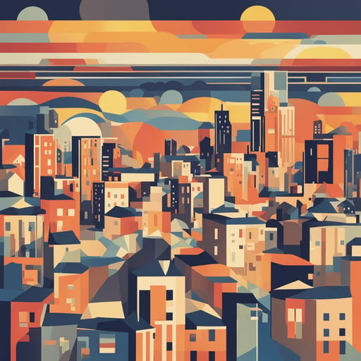 a sunsetting over a city