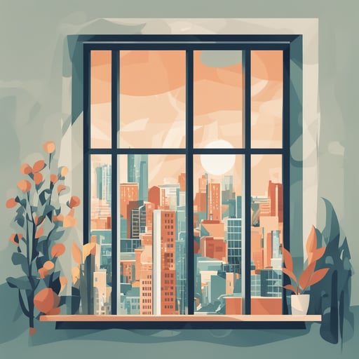 a window with a view of a city