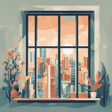 a window with a view of a city